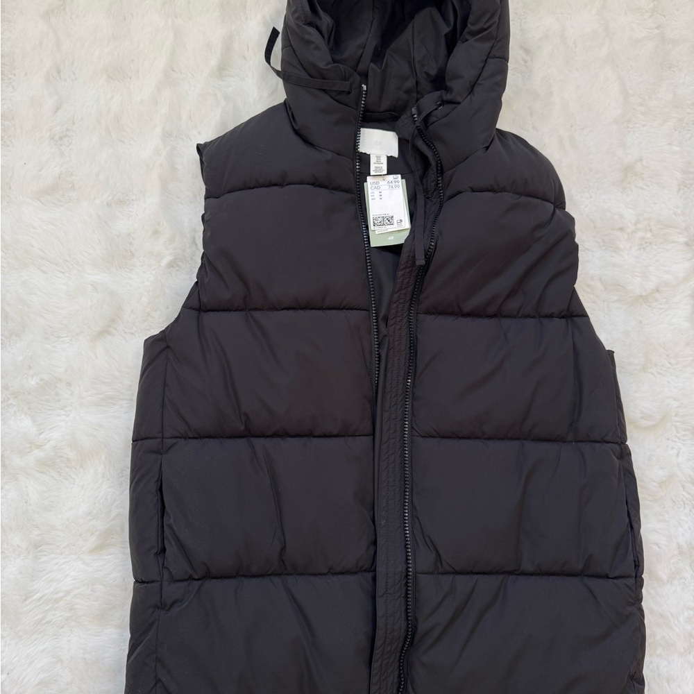 H&M Black Puffer Vest Trench Long